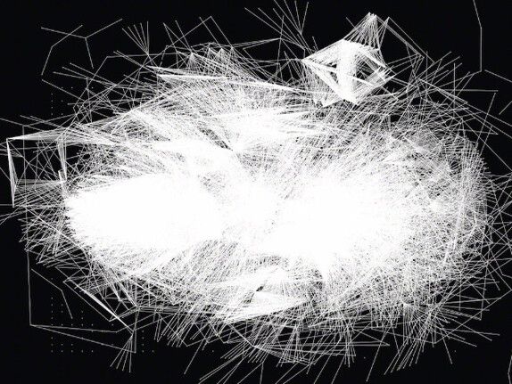 Un opera di Heath Bunting che raffigura un grafo di dati in bianco su fondo nero.