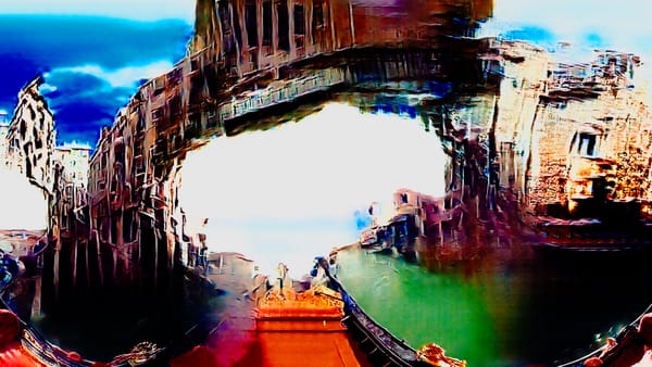 Un paesaggio urbano distorto digitalmente.